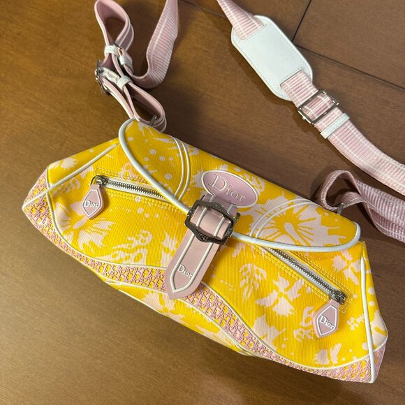 Christian Dior SS 2004 Surf Chick Yellow and Pink Floral Hibiscus Crossbody Bag - Picture 2 of 13